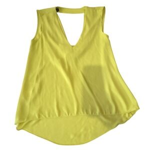 BCBGMAXAZRIA Eliza Lemongrass Yellow Cowl Back V-Neck Blouse XS WQR1S269